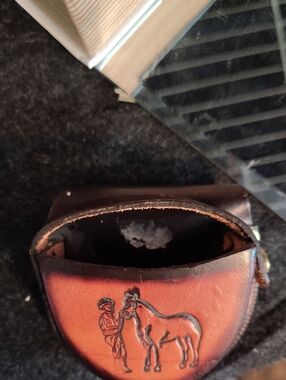 Vintage Snuff/Chew Brown Leather Coin Pouch with Horse Motif